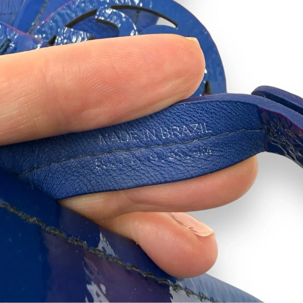 Tory Burch Nautical Blue Patent Leather Miller Thong Sandals 9 Women’s - Picture 7 of 11